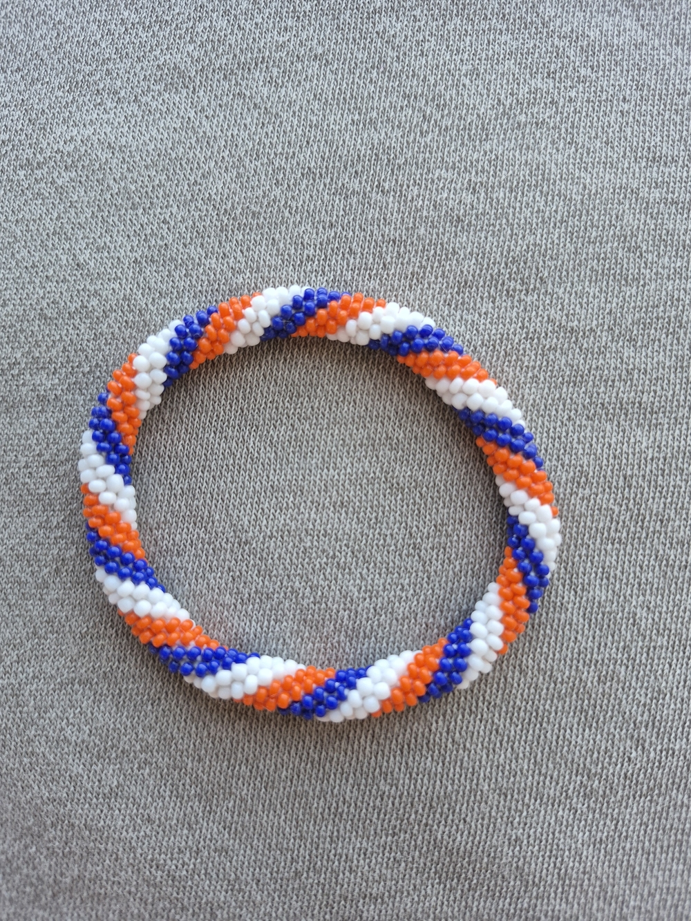 Spiral Beaded Bracelet in Blue, White & Orange